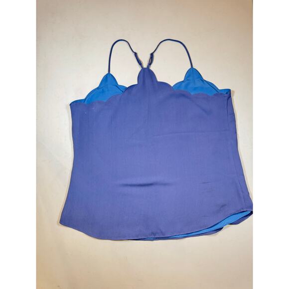 J. Crew Mercantile Scalloped Edge Cami Top Size 12 Blue Lined Adjustable Straps - Picture 5 of 8